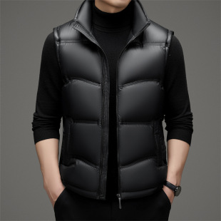 Black Gold Down Jacket Vest Men's Autumn and Winter Thickened White Duck Down Vest Fashionable Casual Collar Waistcoat Warm-keeping