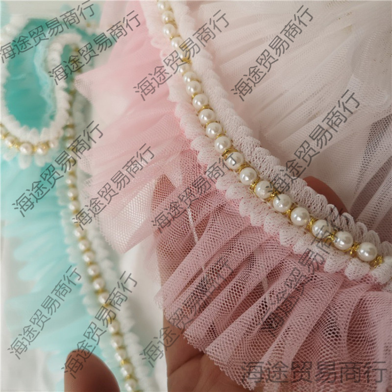 새로운 대륙 칼라 주름 진주 레이스 원단 주름 장식 메쉬 액세서리