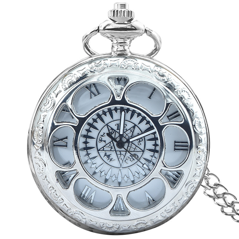 Bronze black silver hollow carved pattern pocket watch manufacturers can add LOGO pocket watch gift watch