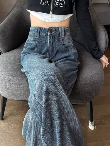 American Retro Straight Leg Women's Spring Summer Narrow Wide Leg Pants for Petite Women High Waist Slimming Loose Floor-Length Pants