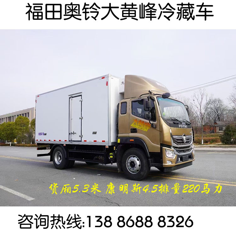 福田十吨鲜羊肉配货车 7米8高顶双卧冷藏车 直排式肉钩轨道
