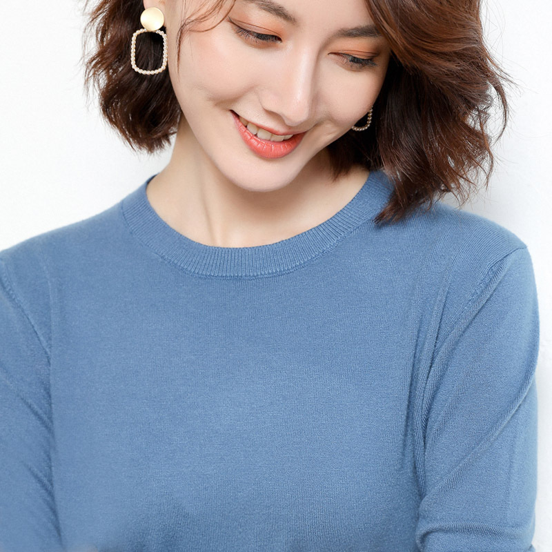 圆领打底衫女秋冬内搭长袖毛衣春秋新薄款宽松洋气针织上衣 批发