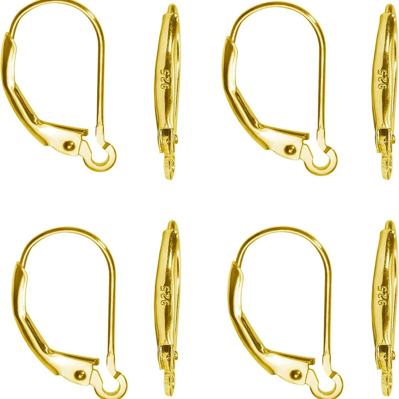 10 Pieces of 925 Silver Leverback Earring Hooks, 10X16 mm Hypoallergenic French Earring Hooks