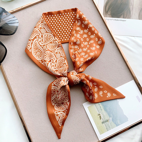 New Style Silk Scarf French Cashew Flower Ribbon Women's Versatile Decorative Collar Scarf Binding Pouch Tying Long Strip Two-Sided Collar Scarf