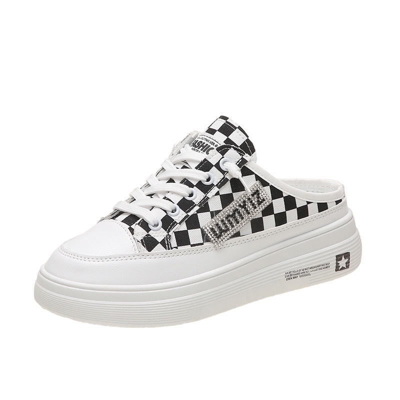 Medio zapatillas para las mujeres 2023 primavera nuevo versátil malla transpirable Zapatos sandalias desgaste exterior punta cerrada zapatos blancos