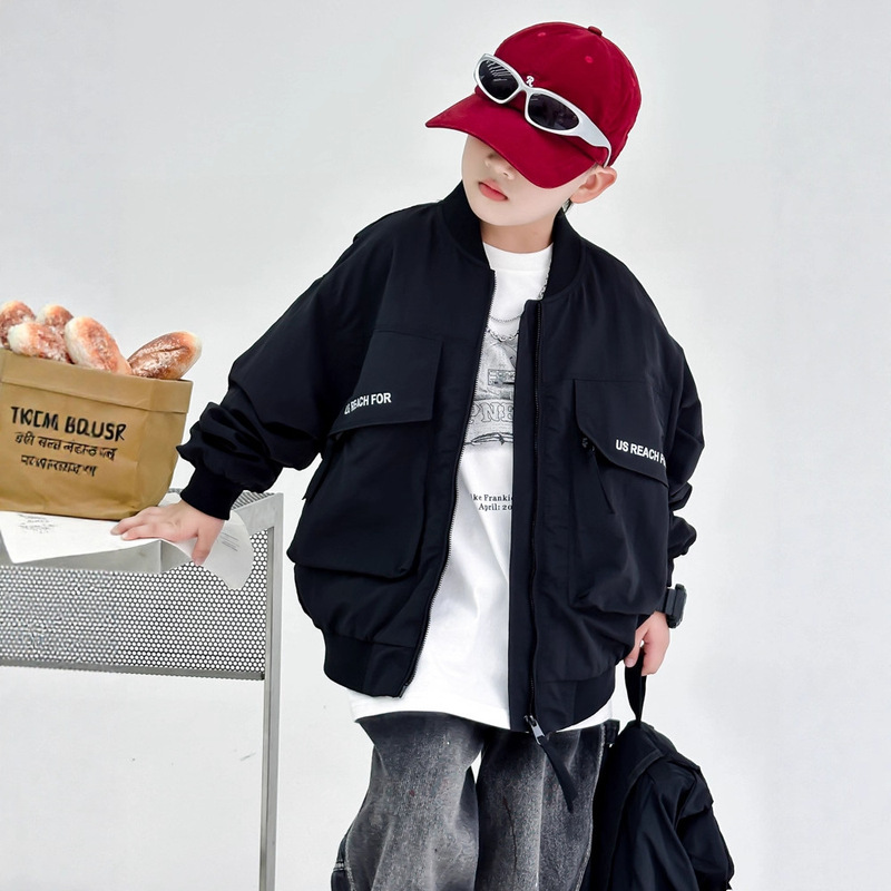 Boys' Baseball Jacket Spring and Autumn 2025 New Style for Older Children, Autumn Jacket for Boys, Trendy and Cool Street Style