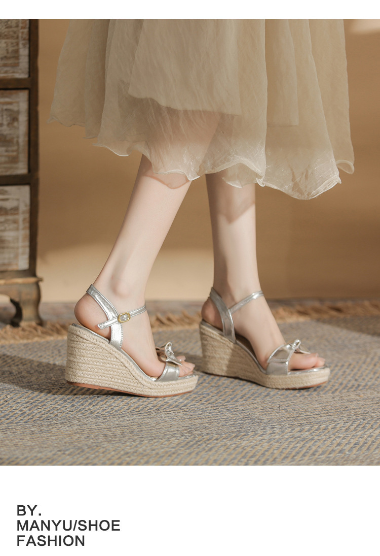 Sandal cao gót nữ hở mũi đế xuồng bện thừng gót 9 cm — màu vàng chi tiết 10