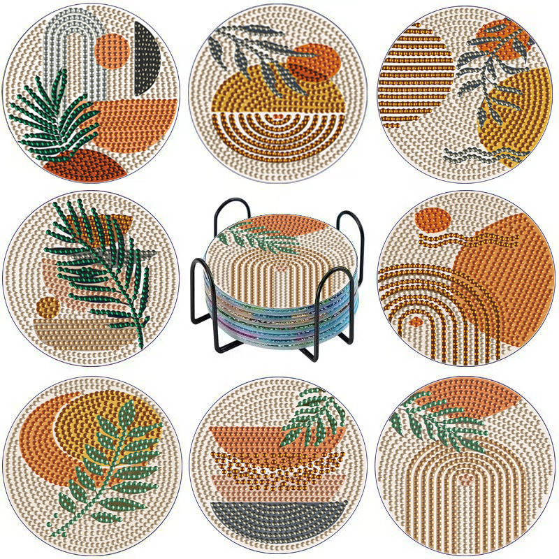 Posavasos de pintura de diamantes de diamantes de diamantes completos transfronterizos hechos a mano almohadilla de aislamiento térmico de diamantes de punto de acrílico redondo de bricolaje fondo de corcho antideslizante posavasos