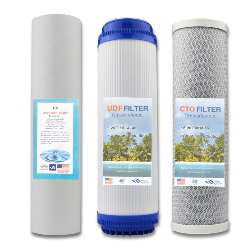 Comercial ro purificador de agua dispensador de agua de tres niveles traje de núcleo de filtro de 20 pulgadas Filtro frontal PP algodón de carbono granular de carbono comprimido