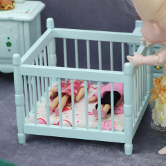 1:12人形屋dollhouseミニ家具子供部屋シーンob11水色四角い赤ちゃんベッド