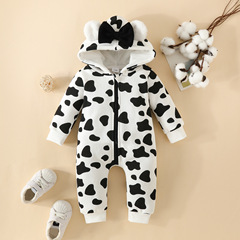 2023年秋冬寶寶加厚連帽耳朵長腿長袖爬服男嬰女嬰拉鏈外外穿爬服