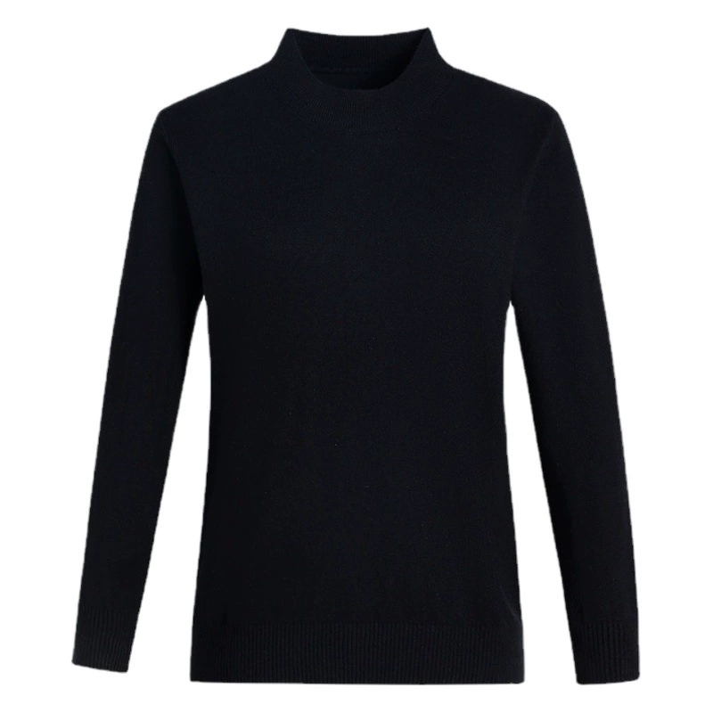 Мама осень и зима черный трикотажный нижний свитер средний и пожилой женский полувысокий воротник тонкая шерстяная куртка