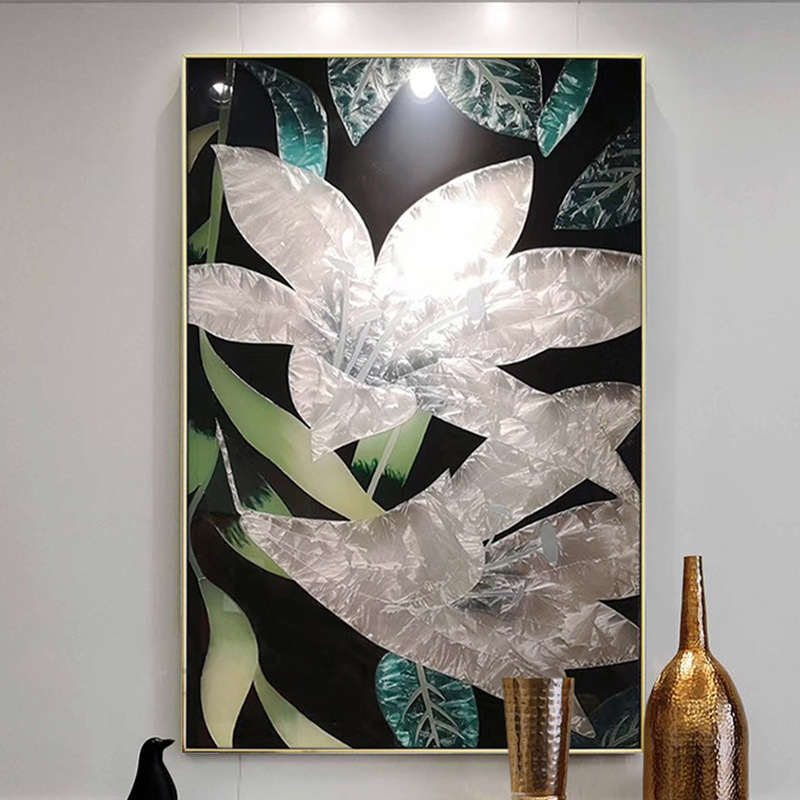 纯手工珐琅彩玄关餐厅装饰画轻奢简美工艺挂画双百合2024新品