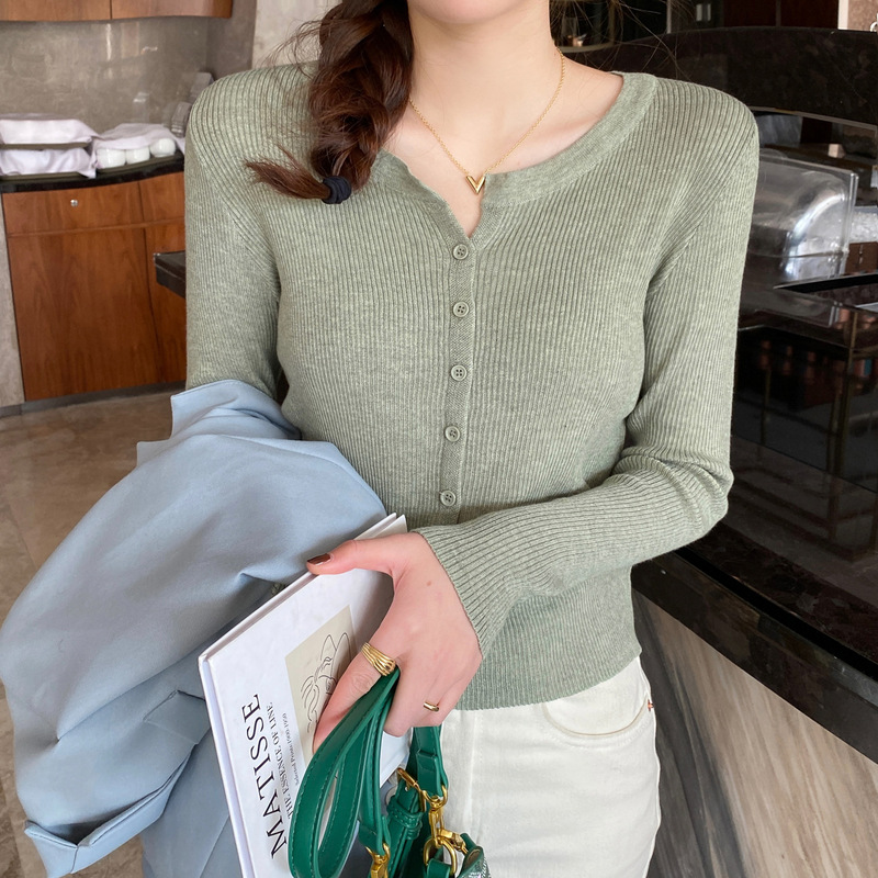 长袖针织打底衫女春装2025新款领薄款开衫毛衣外套修身内搭上衣|undefined