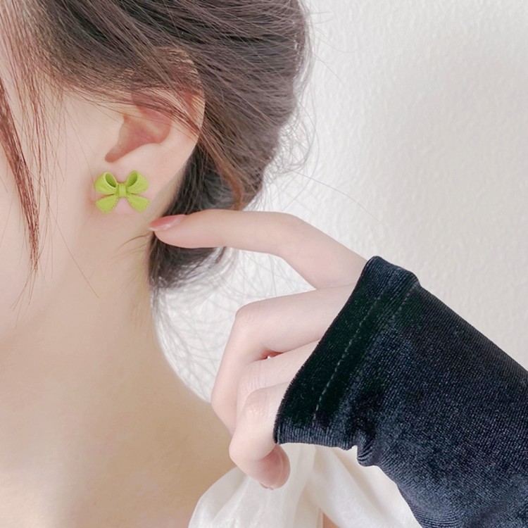 Alloy Material Simple Candy Color Small Bow Earrings