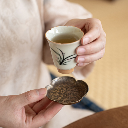 Pure copper coaster, hammered pattern cup holder, non-slip insulated tea coaster, tea ceremony coaster, brass accessories, new Chinese style handmade