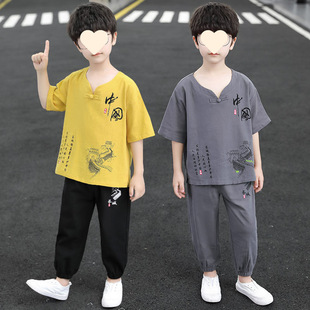 Boys Suit 2025 New Summer Boy Chinese Style Chinese Style Kidsren's Han Dynasty Kidsren's Boy Anti-Mosquito Pants Suit