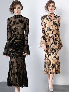 European Station Fishtail dress Autumn and Winter 2024 Women's New Style Hepburn Style Slim-fit Hip Evening Dress