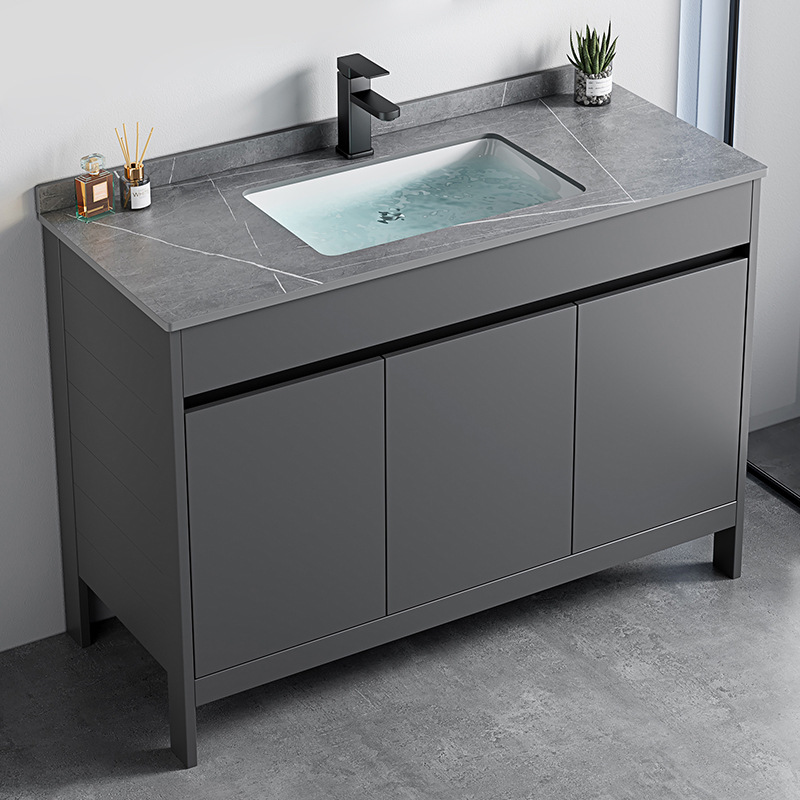 Space Aluminum Floor-Standing Slate Bathroom Cabinet Combination Bathroom Wash Basin Ceramic Integrated Wash Basin