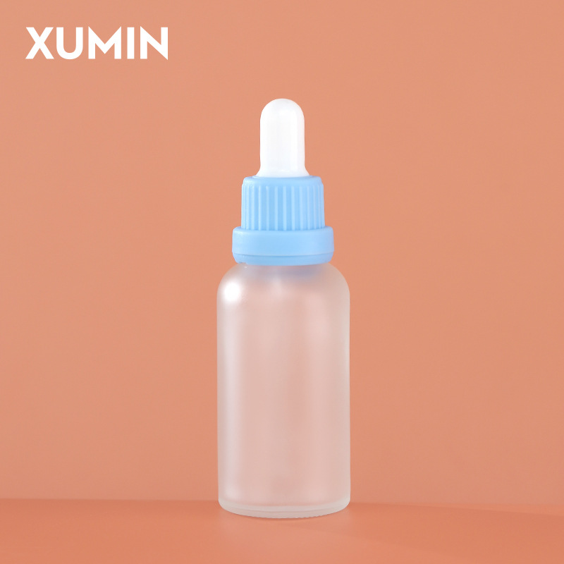 Embalaje cosmético botella de vidrio esmerizada botella de gotas líquidas de hombro redondo anillo de aluminio eléctrico botella de aceite esencial 30ml