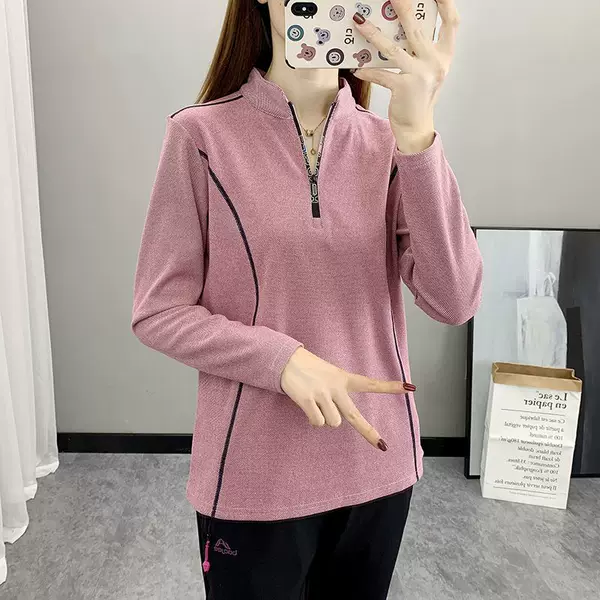 Autumn and Winter Outdoor Fleece-lined Quick-drying Clothes Women's Long-sleeved Large Size Elastic Breathable Collar Thickened Warm Fleece Sweater T-shirt