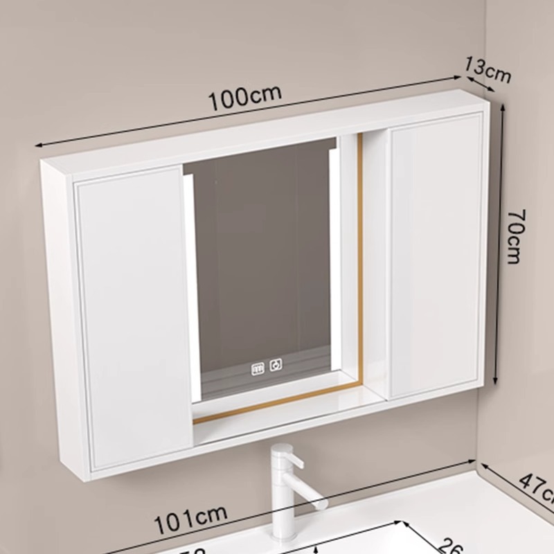 Espejo de Feng Shui escondido tipo push-pull armario de espejo de baño armario de almacenamiento de luz inteligente armario de almacenamiento de lavado tipo pared de baño