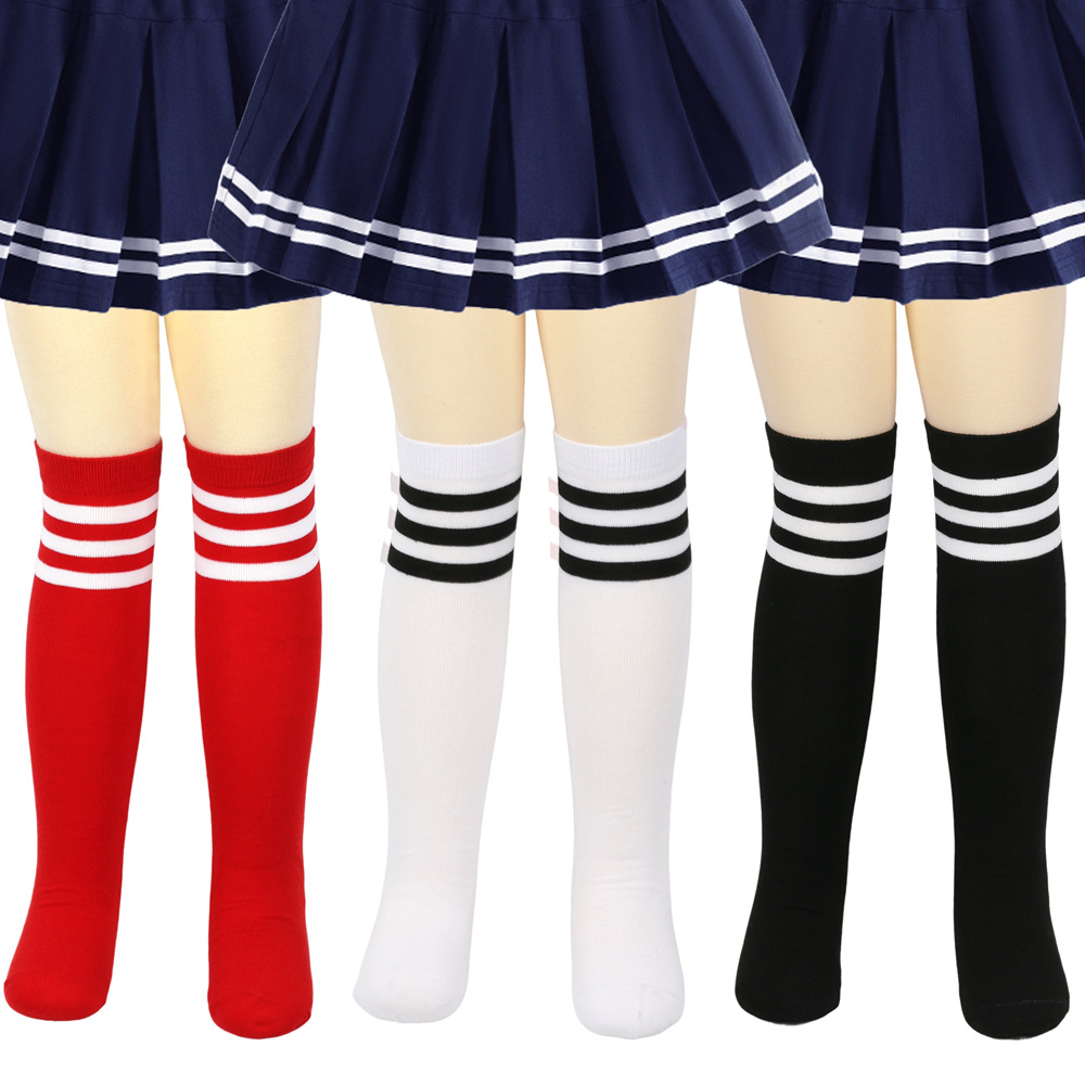 Cross-Border Children's Striped Socks Knitted Three-Bar Long Socks Cosplay Socks Graduation Season Socks European and American Girls' Long Socks