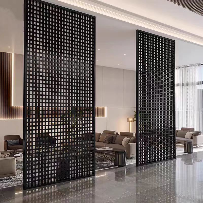 Wabi-Sabi Style Cross Grid Screen Office Stainless Steel Grille Living Room Entry Modern Simple Iron Partition