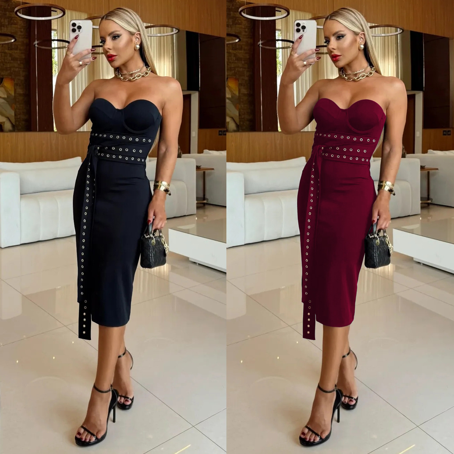 C7517 Aliexpress transfronterizo amazon ropa de moda europea y americana de mujer sexy con correa de pecho con ojos de pollo vestido delgado image 4