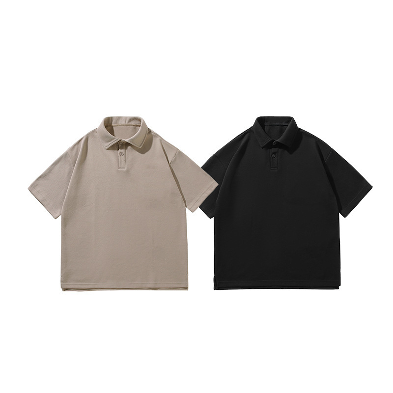 290グラム重ポンド潮牌襟シンプルpoloシャツtシャツオープン五分袖落肩ゆるい日系香港風polo|undefined