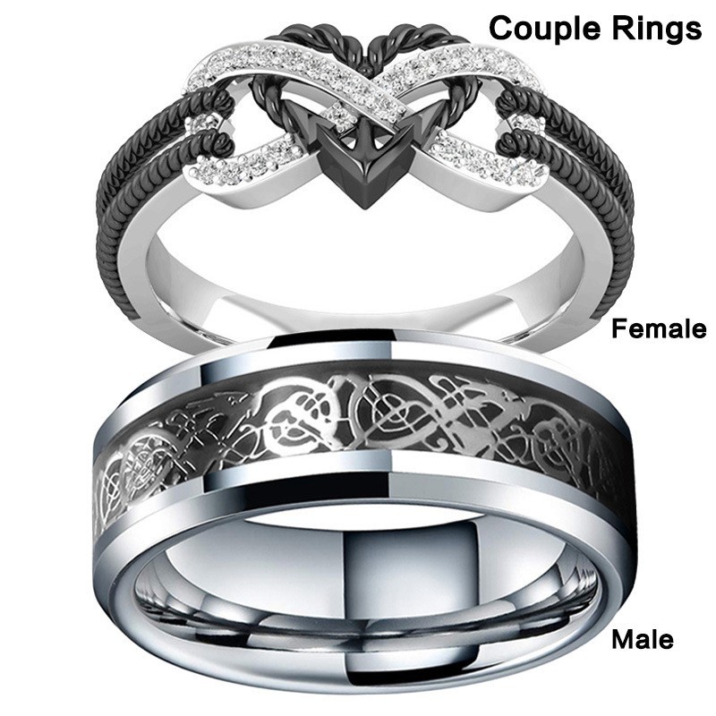 Jiuqin Jewelry Cross-border European and American Explosions Couple Ring Black Peach Heart Women's Ring Stainless Steel Hot Selling Men's Ring