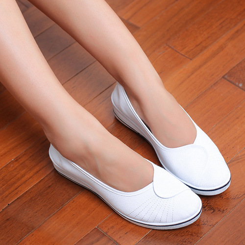 Work shoes women's one-word brand nurse shoes white cloth shoes wedge canvas shoes women's shoes small white shoes hospital beauty salon