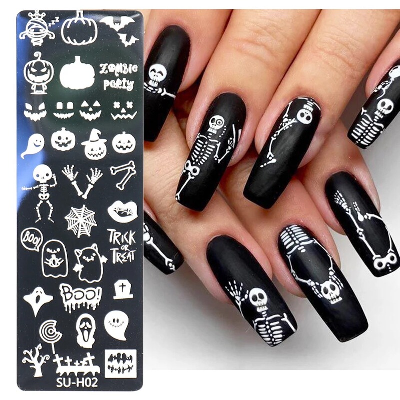 Cross-border New Nail Art Printed Steel Plate Set ins European and American Halloween Series Pumpkin Skull Spider Web