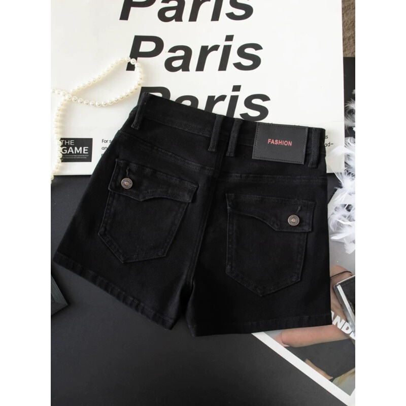 Zm Black Slim-Fit Hot Girl Straight-Leg Denim Shorts for Women, New Summer Style, Versatile, Stylish, Low-Waist, Stretchy, Hip-Hugging Zm Black Slim-Fit Hot Girl Straight-Leg Denim Shorts for Women, New Summer Style, Versatile, Stylish, Low-Waist, Stretchy, Hip-Hugging