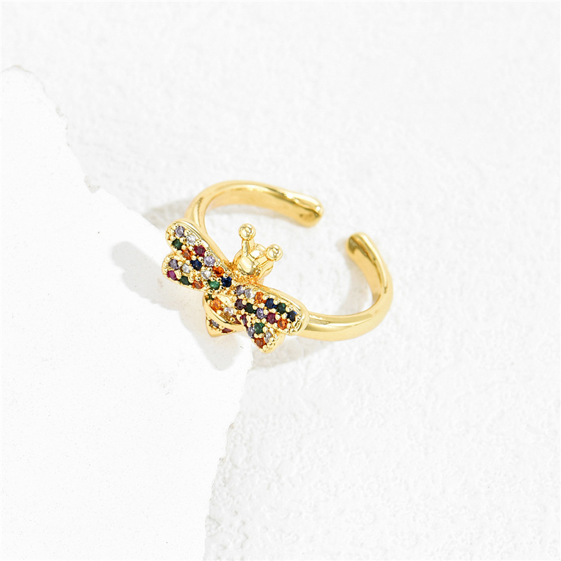 Aogu Cross-border Supply Copper Gold-plated Micro Inlaid Zircon Cute Bee Ring Female European And American Fashion New Product display picture 6