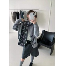 慵懒感卡其色美拉德豹纹毛衣三色送围脖设计感慵懒风秋冬外套
