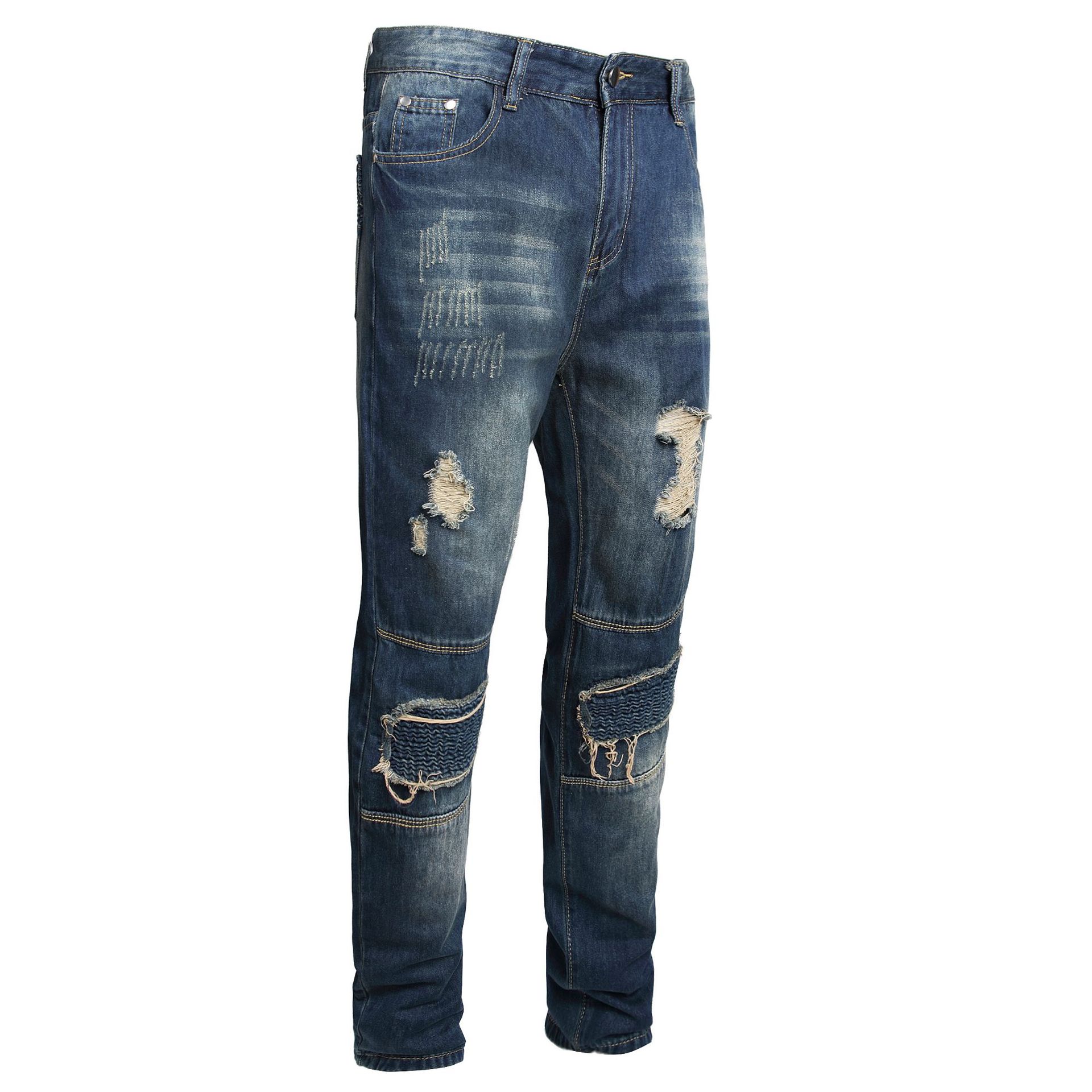 Men's Fashion Straight Leg Jeans Zipper Decorated Casual Denim Pants Mid Waist Long Slight Stretch Softener_mkmklike.com