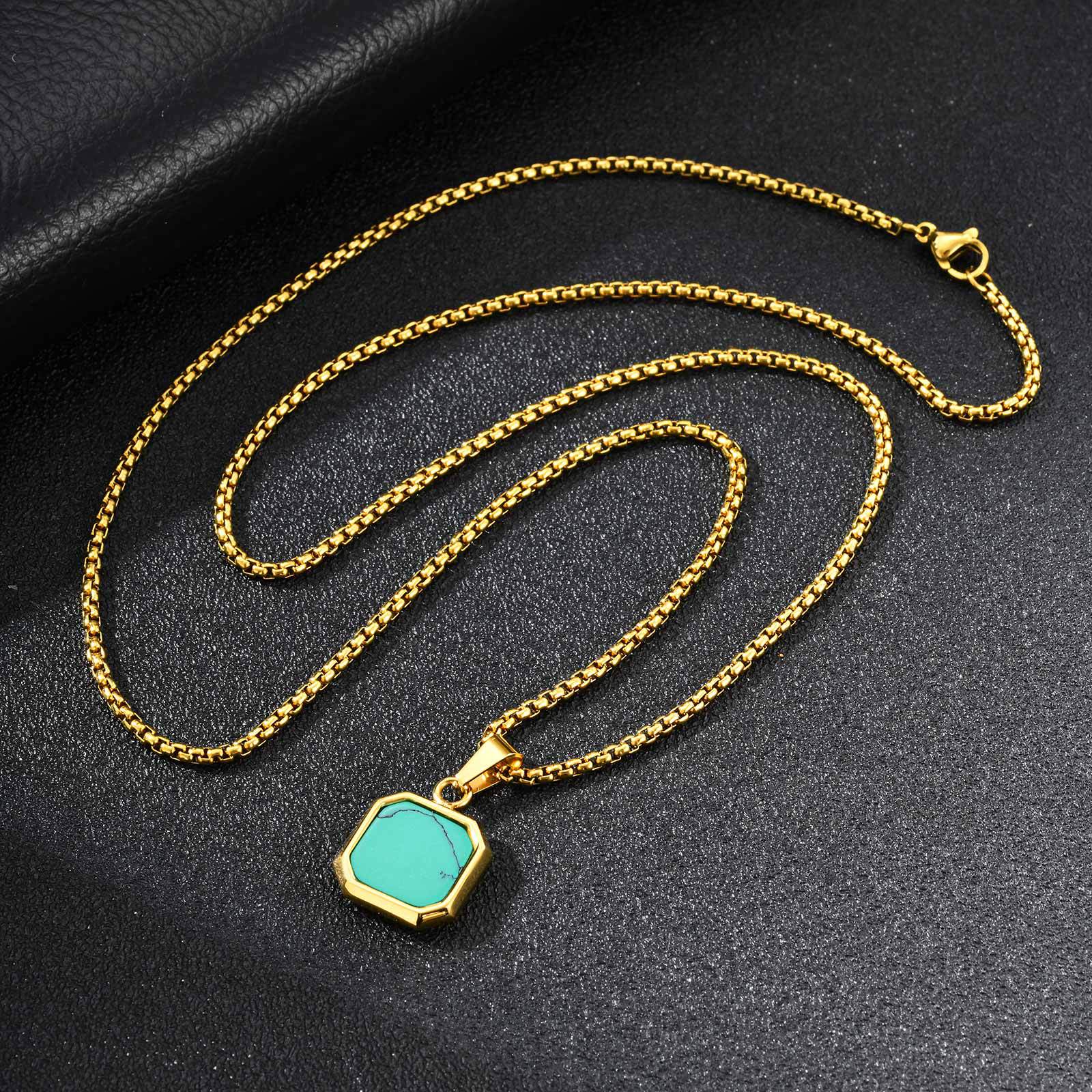 청록색 펜던트 골드 + 체인