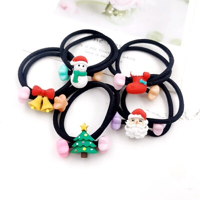 2021新款跨境二合一蝴蝶结圣诞头绳高弹力发圈皮筋丸子头发饰