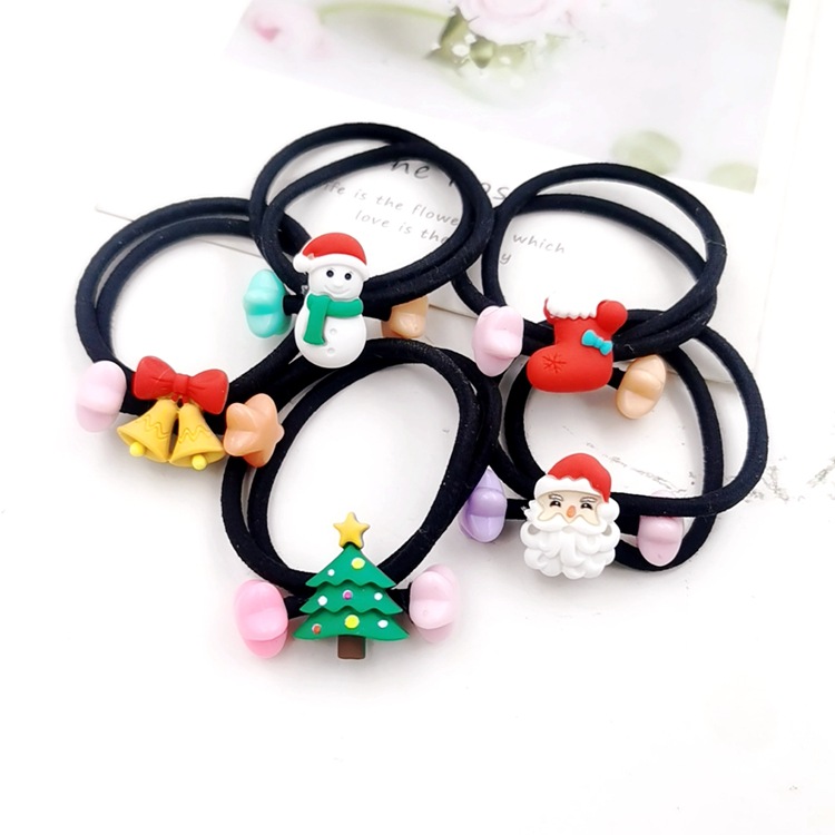 2021新款跨境二合一蝴蝶结圣诞头绳高弹力发圈皮筋丸子头发饰