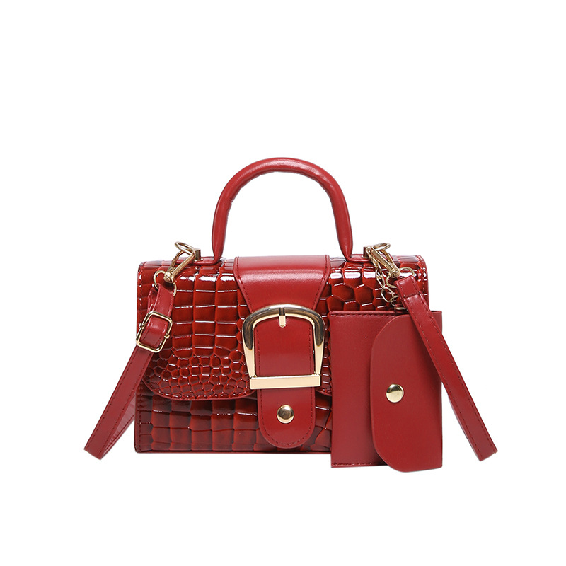 Bolso cuadrado pequeño de textura simple y de alta calidad para mujer 2024 otoño e invierno nuevo estilo patrón de cocodrilo madre dos en uno bolso de mensajero retro