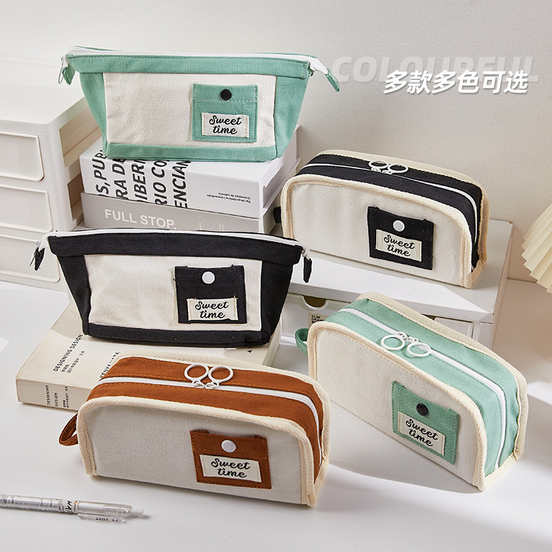 Bolsa de lienzo simple de gran capacidad para estudiantes de primaria encantadora caja de papelería Capibara niñas de secundaria secundaria bolsas de papelería para niños