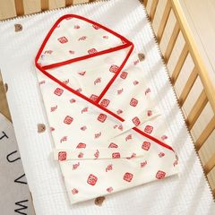 嬰兒包單棉新生兒出院大紅抱被百福紅包裹布嬰兒紅色吉祥寓意包巾