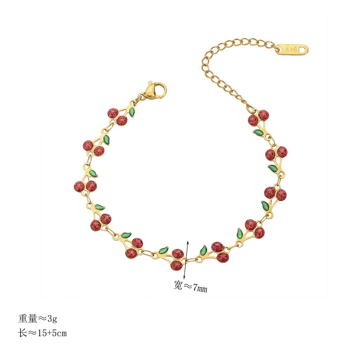 Explosiva transfronteriza ins casual estilo ligero y elegante pequeño estilo fresco fruta cereza pulsera 18k oro titanio acero dulce pulsera mujer