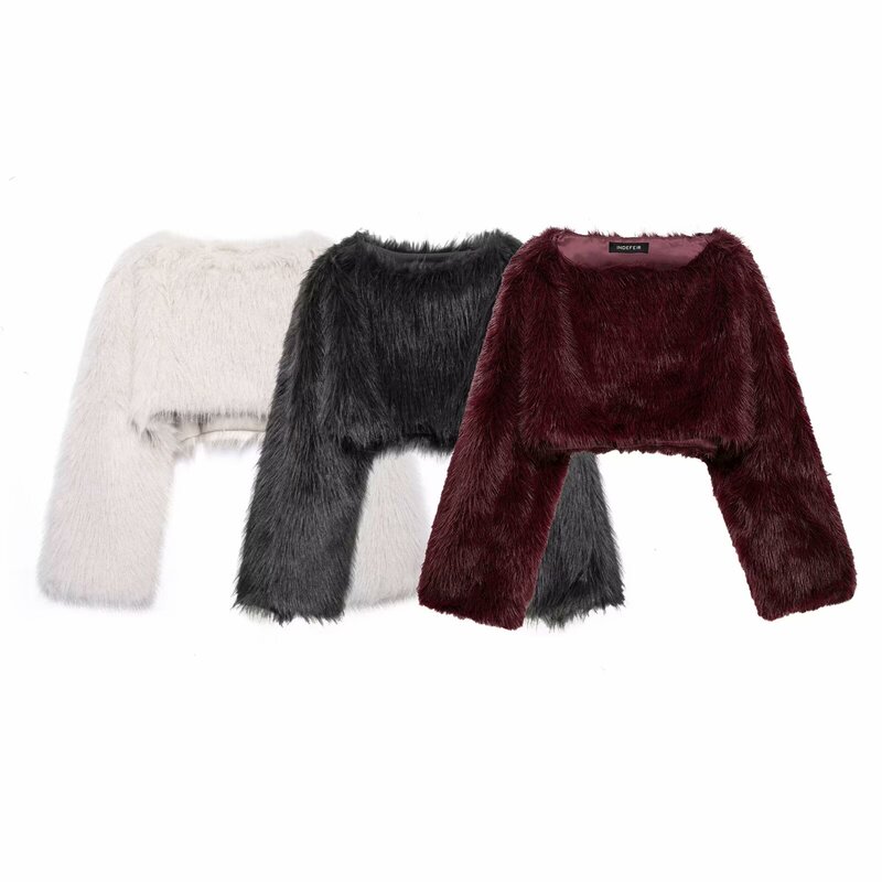 Cross-border foreign trade wholesale 2025 spring new European and American artificial fur effect short sweater coat 3692/953