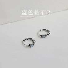 星速S925银蓝钻耳圈女设计感新款小众气质耳环轻奢个性复古耳饰品