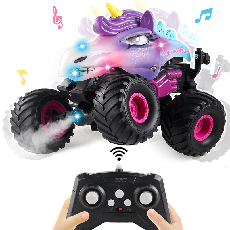 2.4G pulverización de luz de control remoto tiburón acrobacias coche de control remoto único manija dinosaurio oscilador coche juguetes eléctricos