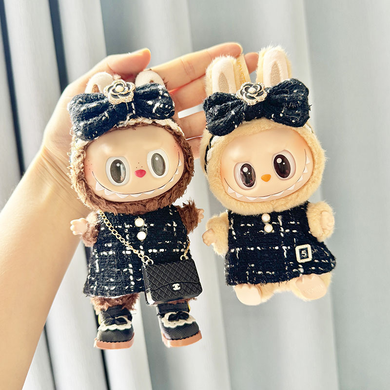 Clothing Only] First and Second Generation Keychain La Bubu Clothing Pendant La Bubu Black Camellia + Small C Bag