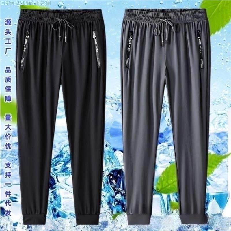 Ice Silk Trousers Men's Summer Thin High Elastic Breathable Loose Large Size Outdoor Leisure Sports Quick-Drying Trousers Straight Leg
