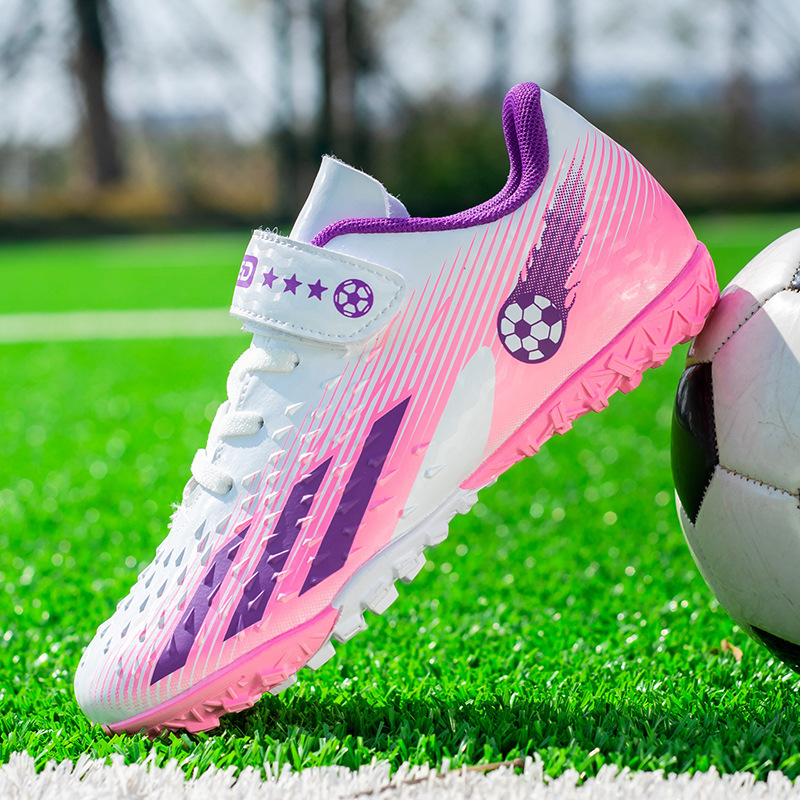 Girls' New Leather-Covered Kidsren's Football Shoes, Boys' Students' Long Nails and Broken Nails Tf Grass Non-Slip Training Shoes